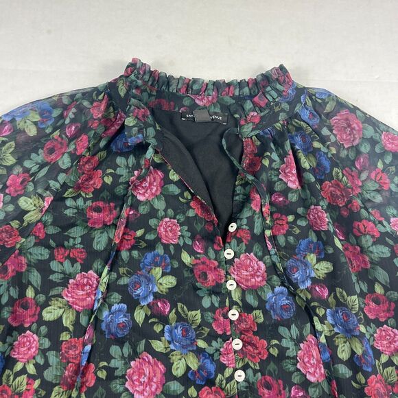 Saks Fifth Avenue Floral Blouse Sheer Long Sleeve Romantic Button Top Medium - Picture 3 of 10